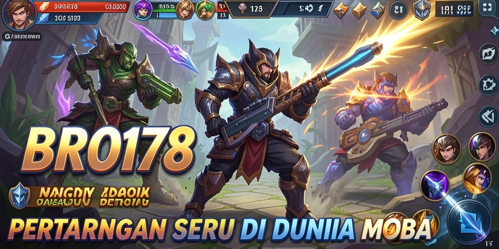 Screenshot dari gameplay MOBA yang penuh aksi dan strategi.