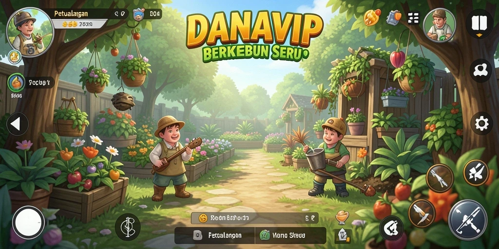 Tampilan menarik dari gameplay <strong>DANAVIP</strong> yang menunjukkan aktivitas berkebun.