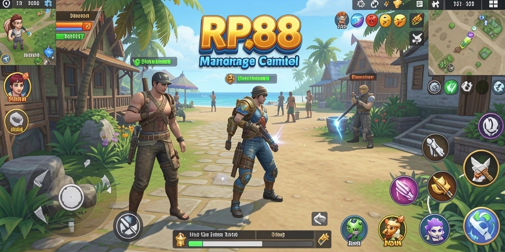 Screenshot utama RP888 menunjukkan gameplay seru dan interaktif.