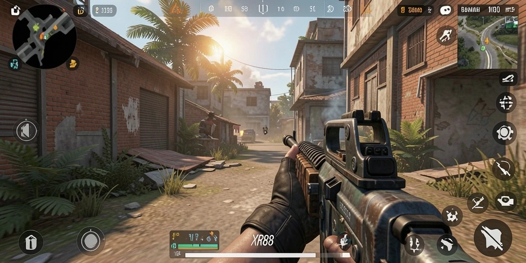 Tangkapan layar gameplay XR88 yang menunjukkan aksi intens dalam pertempuran FPS.